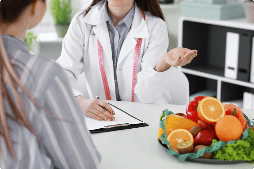 Nutritionist talking with woman on Ozempic